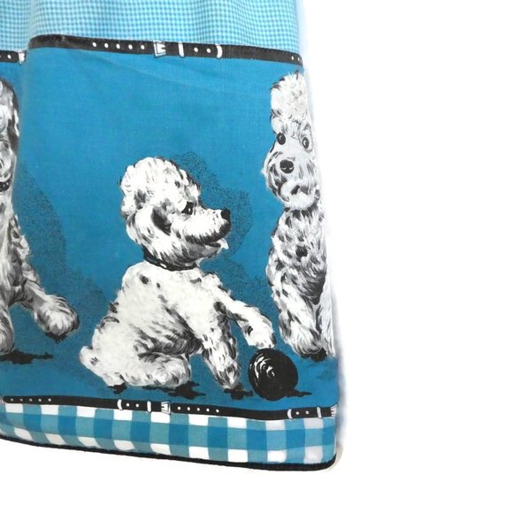 Vintage 50s 60s Apron Half Poodle Dogs Gingham Blue Novelty Pockets - Picture 3 of 7